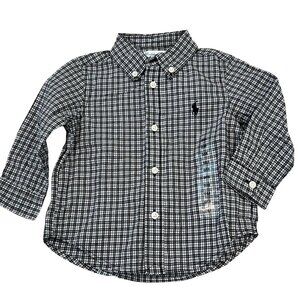 Ralph Lauren Infant Boys Plaid Button-Down Shirt Size 9M Black & White Cotton NW